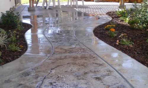 A newly finished concrete patios by Northland Concrete Services, perfect for outdoor seating and entertaining A newly finished concrete patios by Northland Concrete Services, perfect for outdoor seating and entertaining